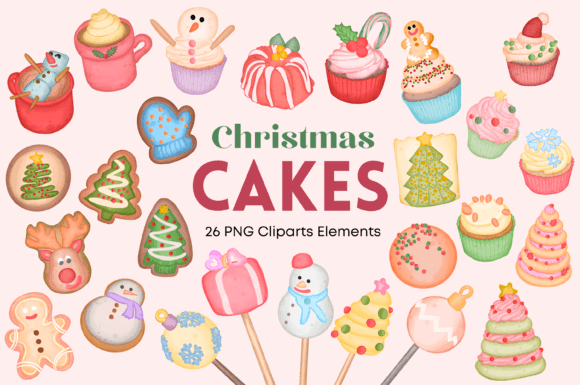 Christmas Cake Collection Clipart for Illustrations