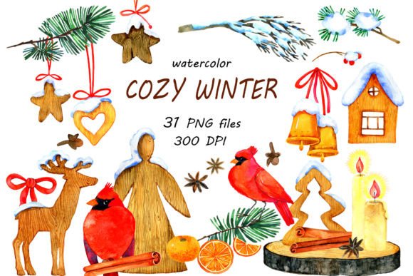 Christmas Clipart Cozy Winter Xmas PNGt for Website and Editorial Design