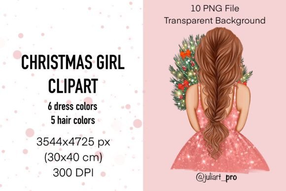 Christmas Girl Clipart, New Year Girl Illustrations for Local Branding