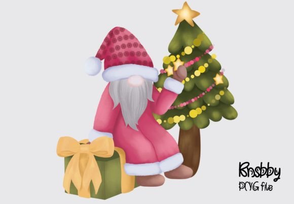 Christmas Gnome with Tree and Gift Box Illustration Review