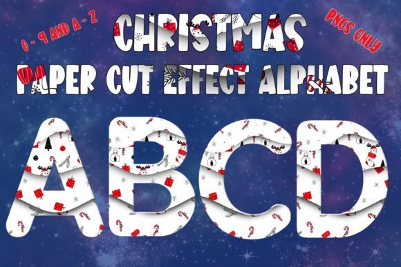 Christmas Paper-Cut Effect Alphabet Illustrations