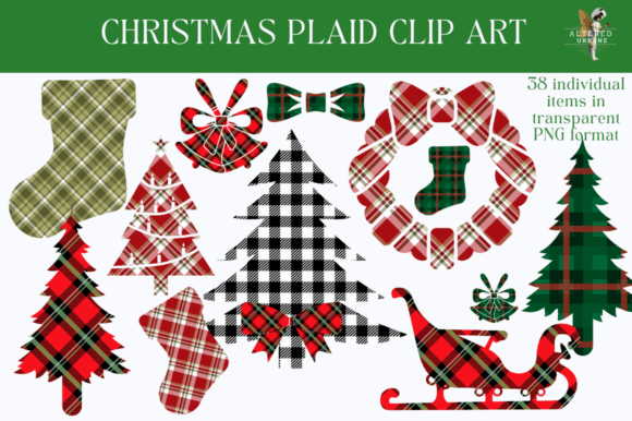 Christmas Plaid Clip Art for Festive Branding