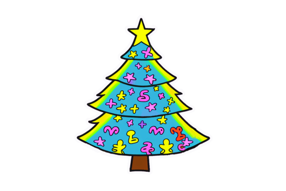 Christmas Tree Sticker Illustration for Design Projects
