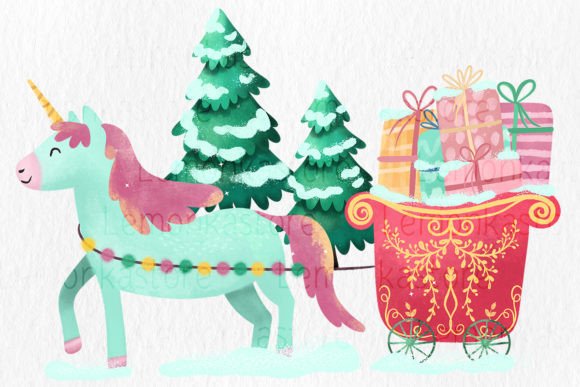 Christmas Unicorn Trees Png Illustrations