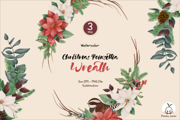 Christmas Wreath Decorative Poinsettia Illustration