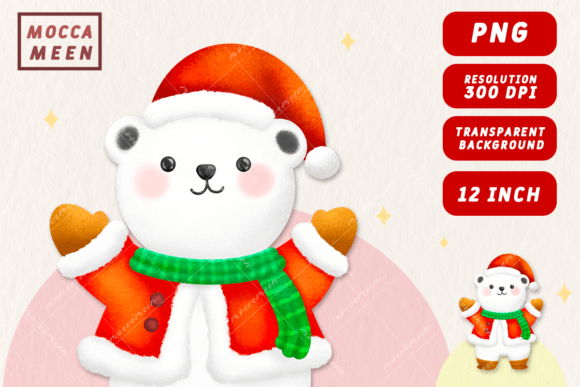 Cute Polar Bear Christmas Character Illustration