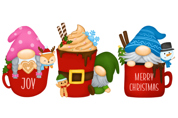 Family Gnome Christmas Illustrations for Digital Selling