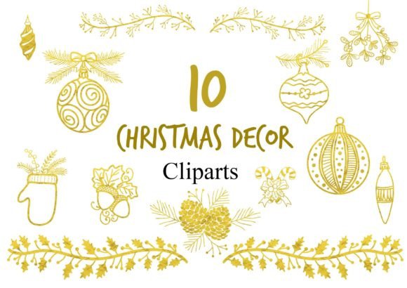 Gold Metallic Christmas Decor Clipart for Branding and Marketing