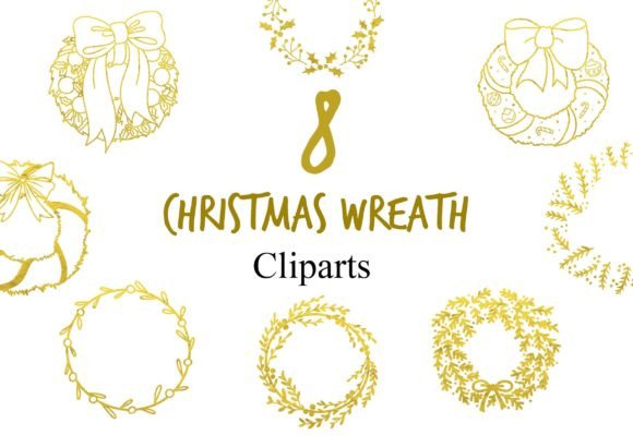 Golden Christmas Wreath Clipart for Editorial and Web Design