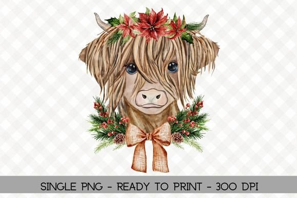 Highland Cow Holiday Christmas Illustration