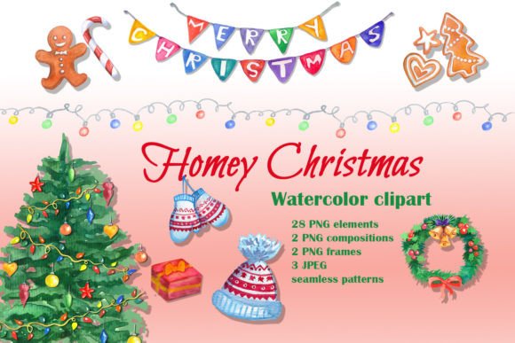 Homey Christmas Watercolor Cliparts Set for Illustrations