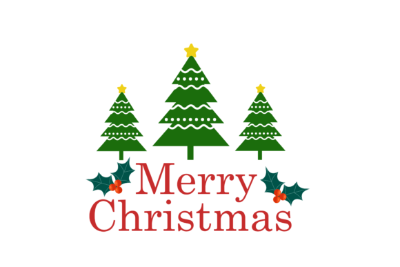 Merry Christmas Text and Tree Illustrations