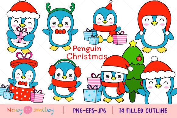 Penguin Christmas Filled Clipart for Local Branding