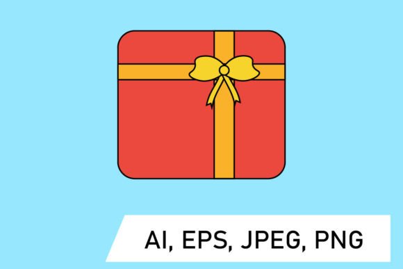 Red Christmas Gift and Yellow Ribbon Illustration