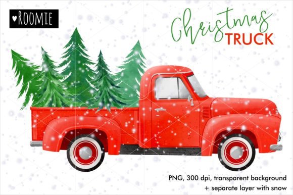 Red Christmas Truck with Pine Trees PNG Review
