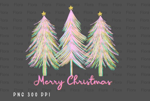Retro Merry Christmas Trees Embroidery Design