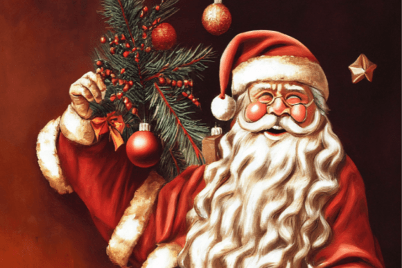 Rustic Santa Christmas Vintage Oil Paint Illustration