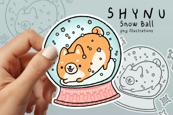 Snow Ball Shiba Dog Retro Christmas Png for Illustrations