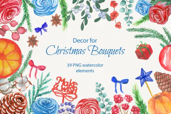Watercolor Christmas Bouquet Illustrations for Digital Selling