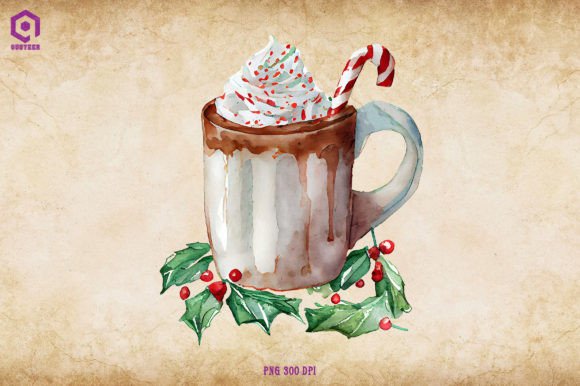 Watercolor Christmas Hot Cocoa 24 Illustrations
