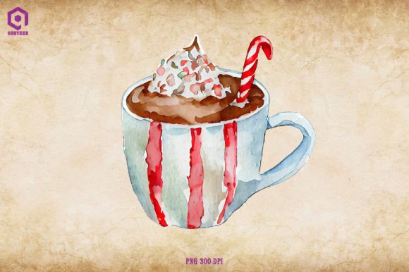 Watercolor Christmas Hot Cocoa 27 Illustrations