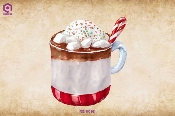 Watercolor Christmas Hot Cocoa Illustration