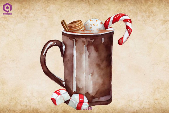 Watercolor Christmas Hot Cocoa Illustration for Branding